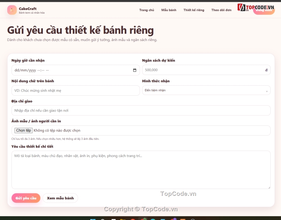 thiết kế,Web bán bánh kem,Web bánh kem